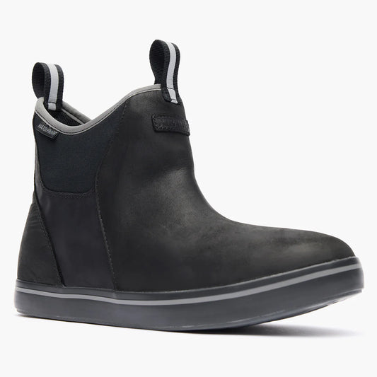 Men's Leather Ankle Deck Boots - Black