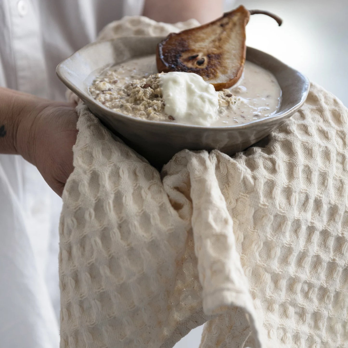 Cotton Waffle Weave Tea Towel - Cream