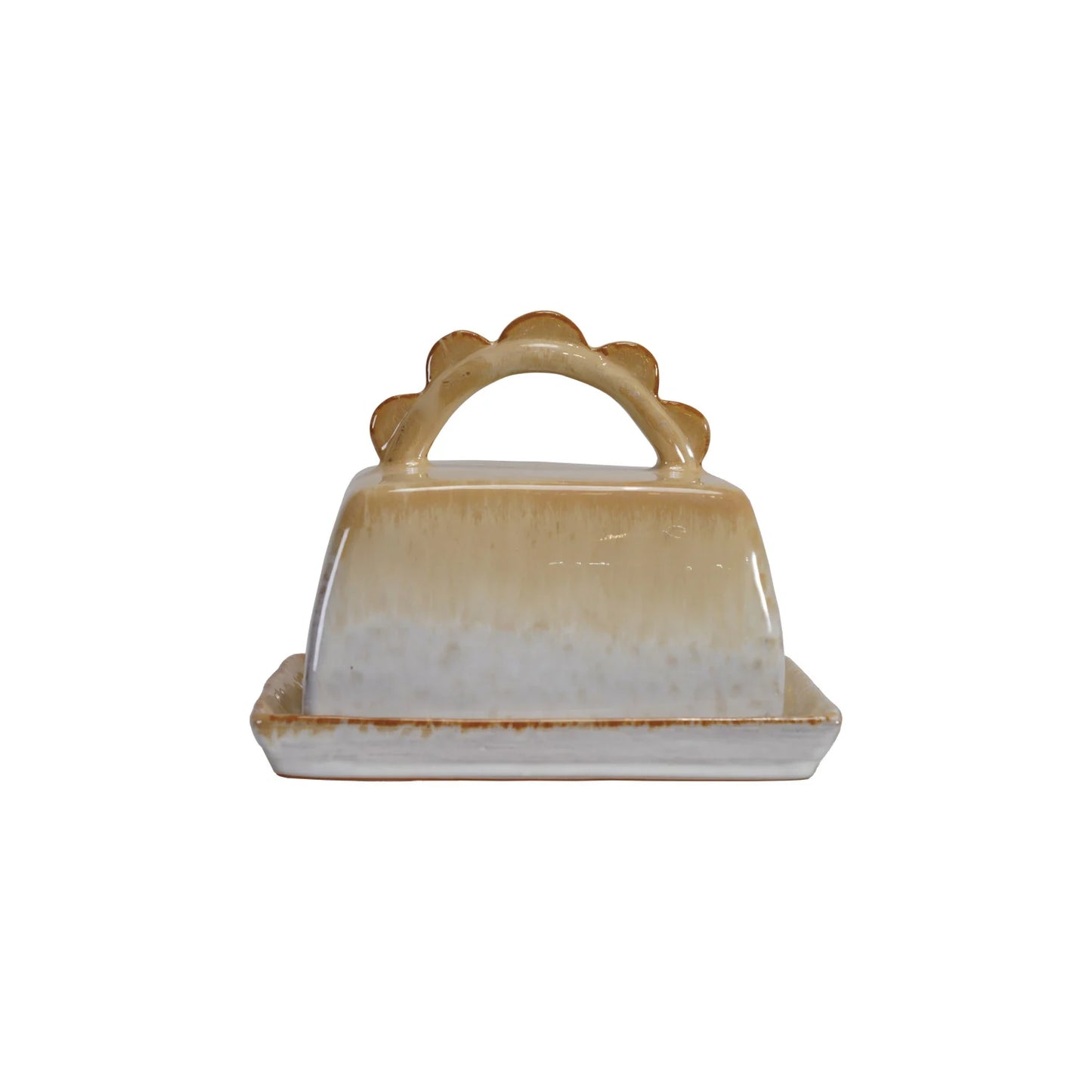 Stoneware Butter Dish with Scalloped Handle