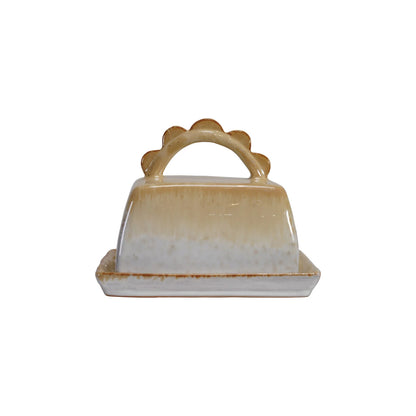 Stoneware Butter Dish with Scalloped Handle