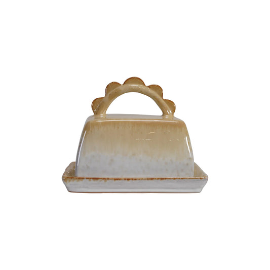 Stoneware Butter Dish with Scalloped Handle