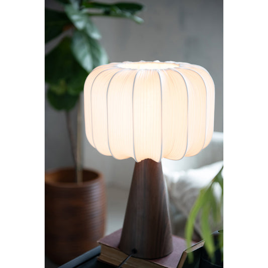 Wood Table Lamp with Pleated Fabric Shade
