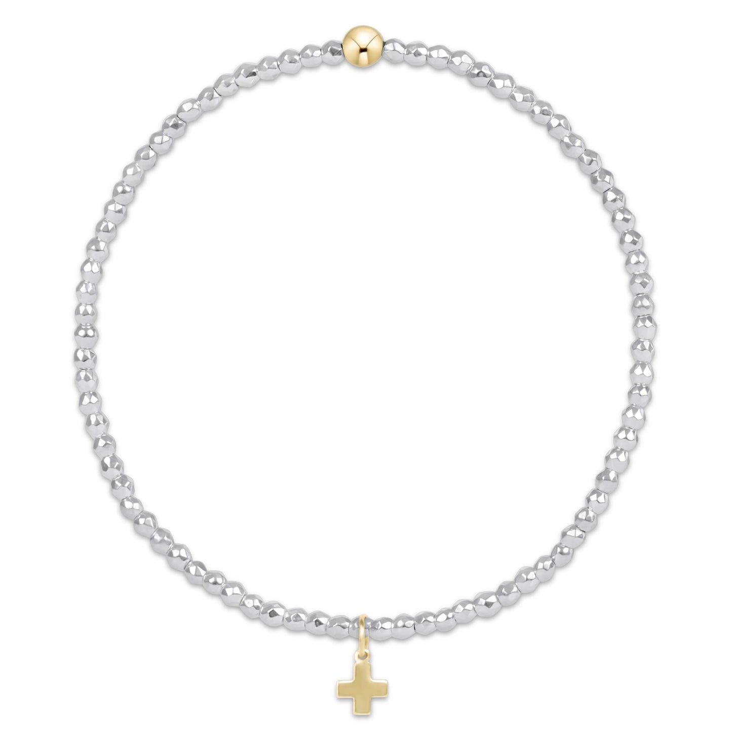 Bright Silver 2mm Bead Bracelet - Signature Cross Gold Charm