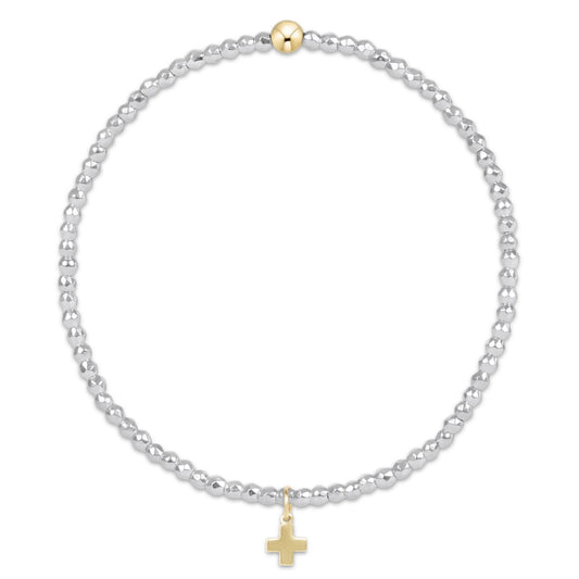 Bright Silver 2mm Bead Bracelet - Signature Cross Gold Charm