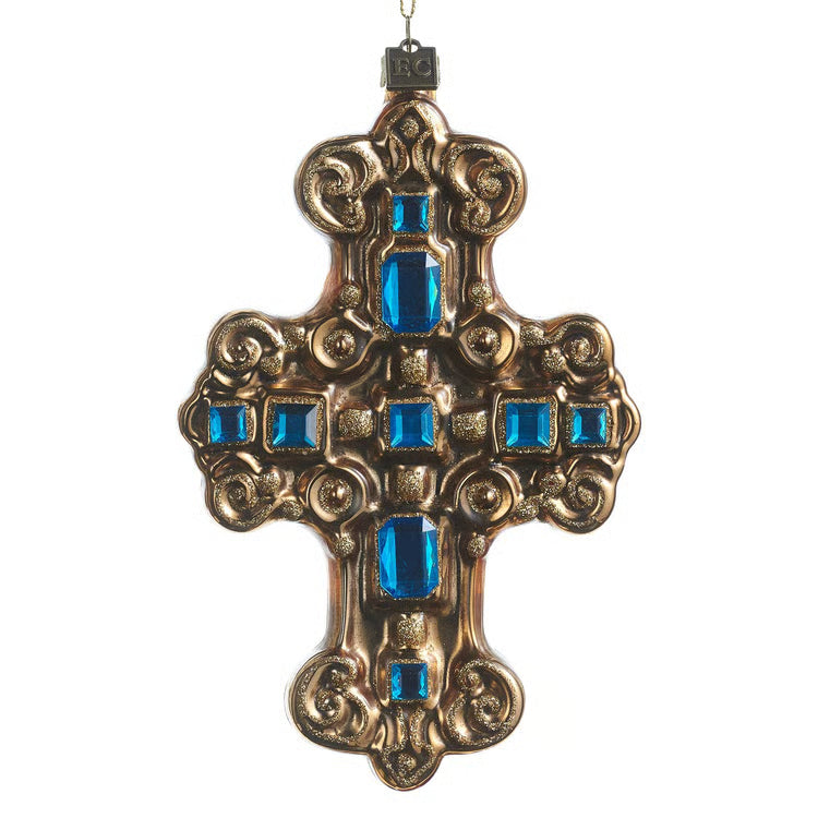 EC 6.25 Blue Jeweled Cross Ornament