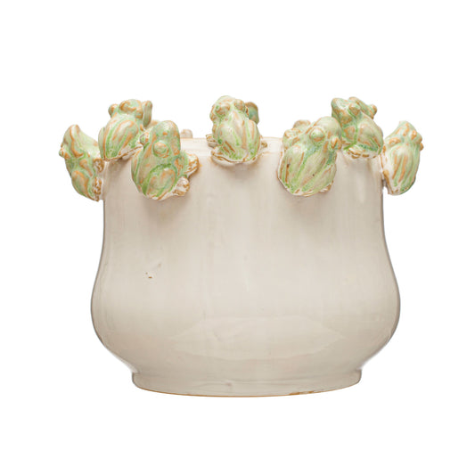 Frog Rim Stoneware Planter
