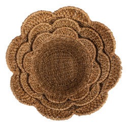 Braided Bankuan & Rattan Baskets w/ Scalloped Edge, Set of 3