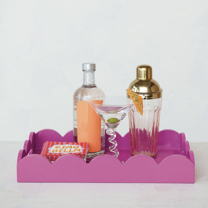 Fuchsia Lacquered Scalloped Tray with Handles