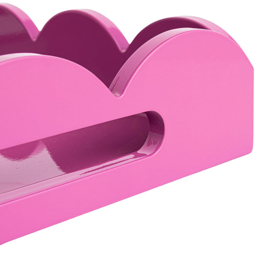 Fuchsia Lacquered Scalloped Tray with Handles