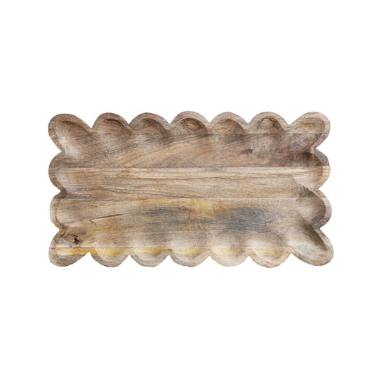 Mango Wood Tray with Scalloped Edge