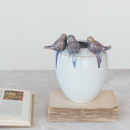 Bird Rim Stoneware Planter