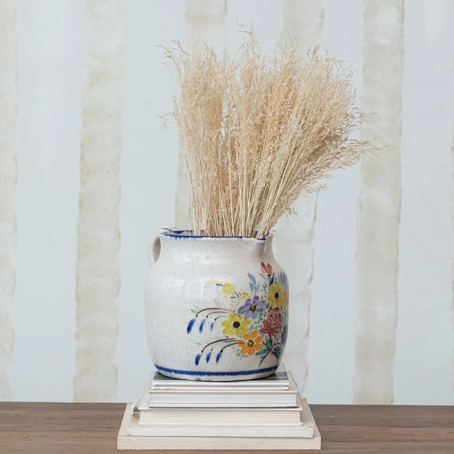 Decorative Terra-cotta Pitcher w/ Flowers & Handle (Each One Will Vary)