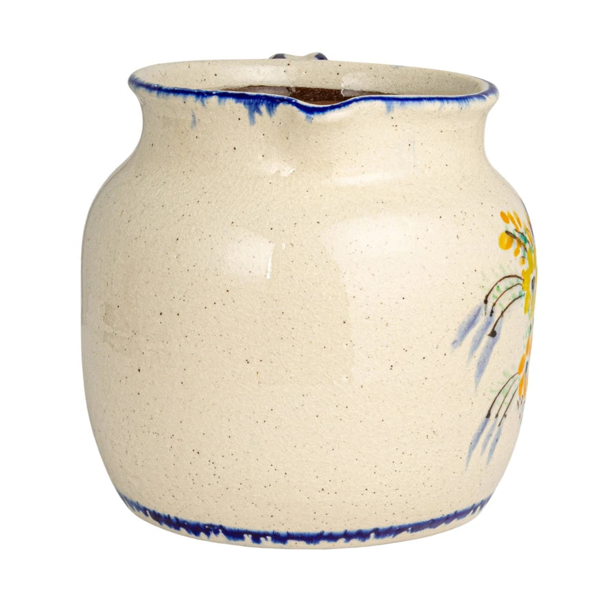 Decorative Terra-cotta Pitcher w/ Flowers & Handle (Each One Will Vary)