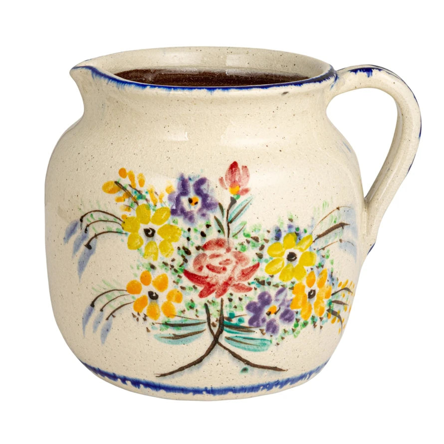 Decorative Terra-cotta Pitcher w/ Flowers & Handle (Each One Will Vary)