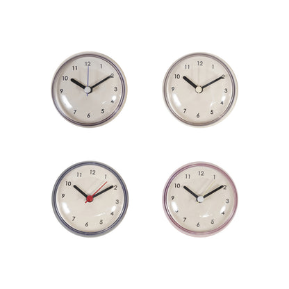 3" Rd Plastic Bathroom Clock w Suction Cup, 4 colors