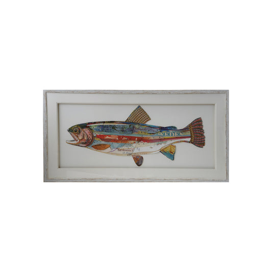 Paper Collage Fish Framed Shadow Box Wall Decor