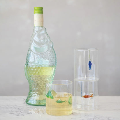 12 oz. Hand-Blown Drinking Glass with Fish On Hook, 3 Styles