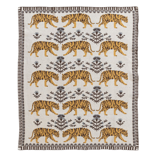 Cotton Knit Baby Blanket with Tigers