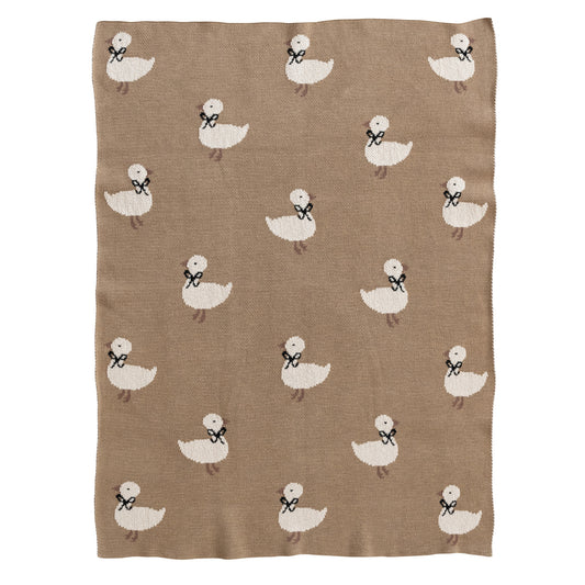 Cotton Knit Baby Blanket with Ducklings
