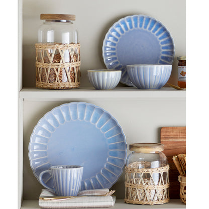 Ribbed Stoneware Bowl - Light Blue
