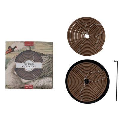 2 Piece Outdoor Hanging Incense Coil With Stand - Set Of 3 In Box