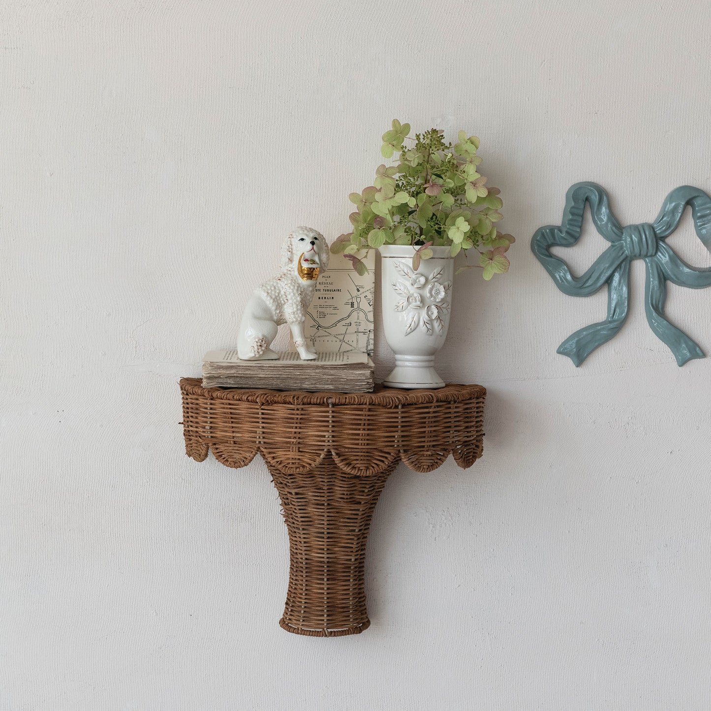 Hand-Woven Rattan Scalloped Natural Wall Shelf