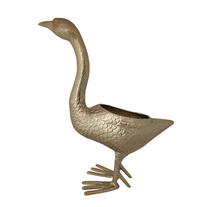 Cast Aluminum Goose Shaped Planter/Container, Gold Finish