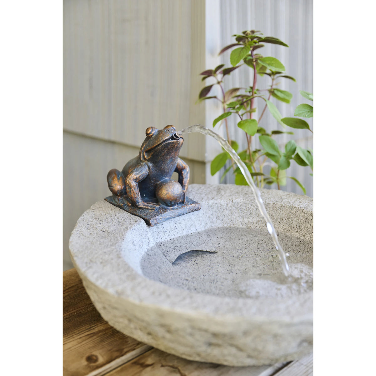 Resin Fountain with Frog, Concrete & Bronze Finish, 6' Cord (Includes Pump Kit)