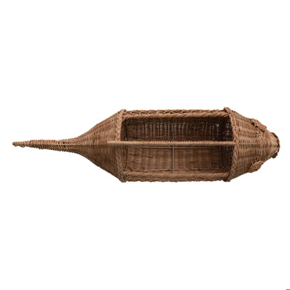 Hand-Woven Rattan & Wire Fish Shaped Container with Handle