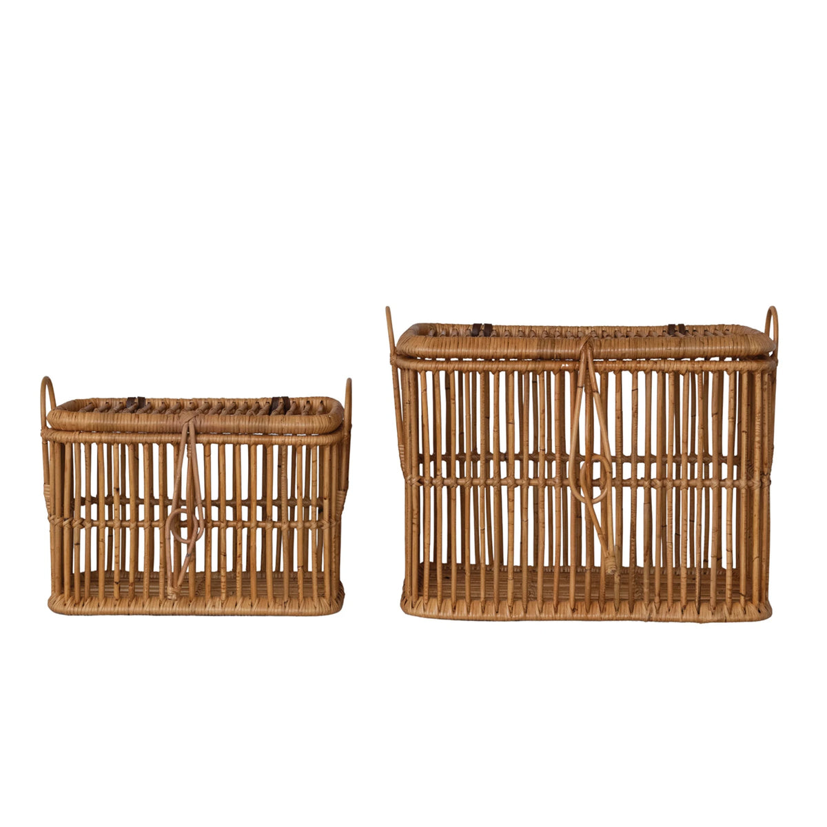 Hand-Woven Rattan Baskets with Lids, Closures & Handles,