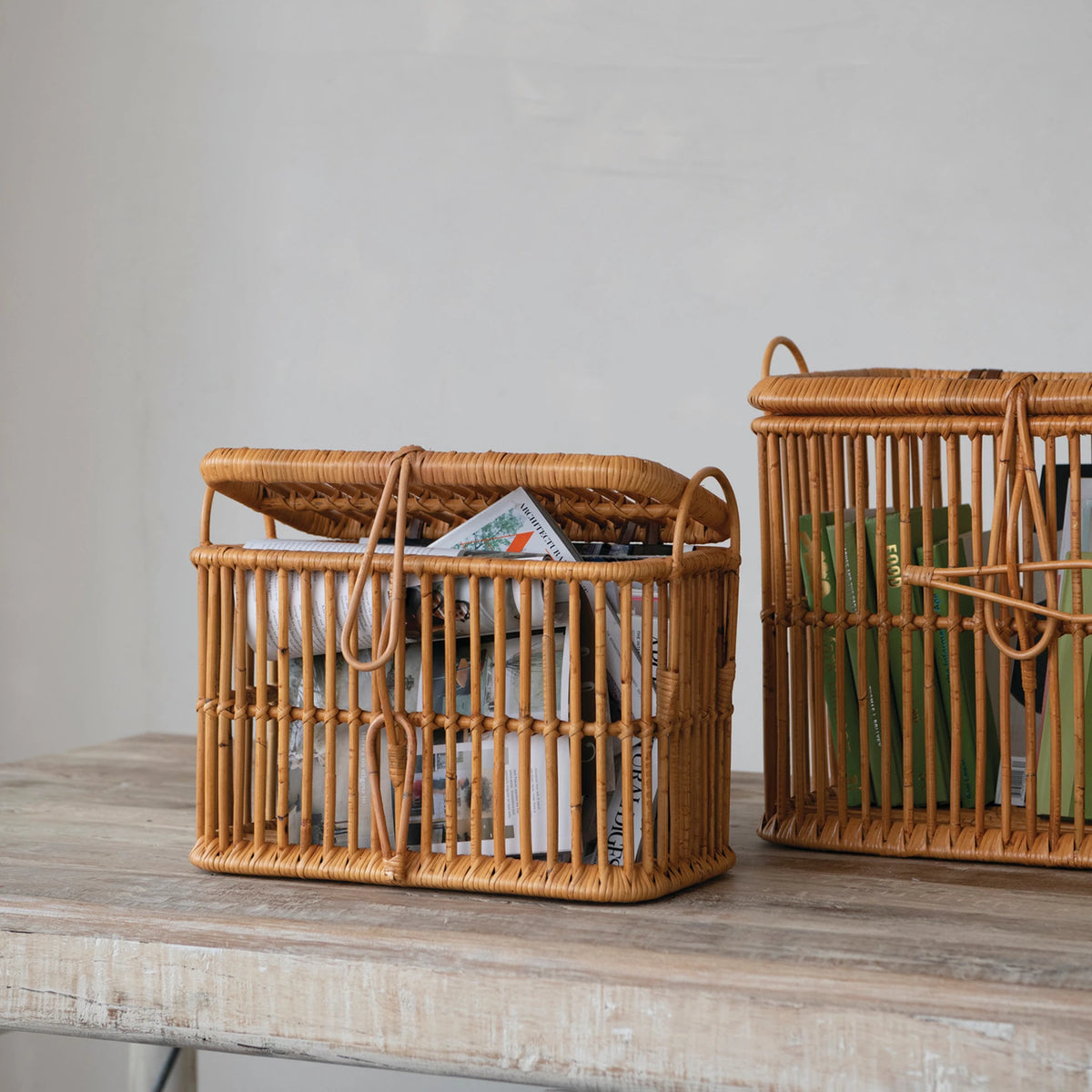 Hand-Woven Rattan Baskets with Lids, Closures & Handles,