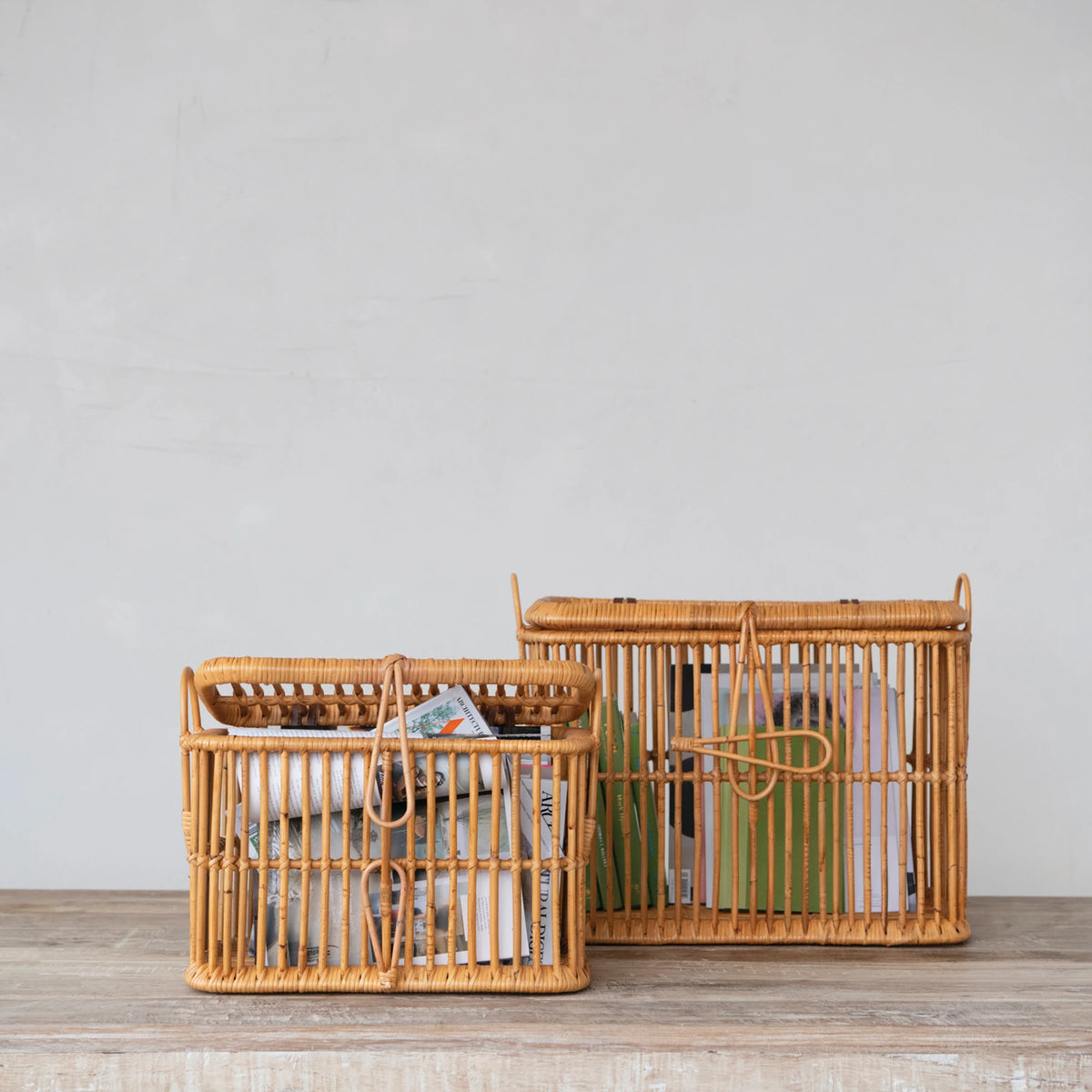 Hand-Woven Rattan Baskets with Lids, Closures & Handles,