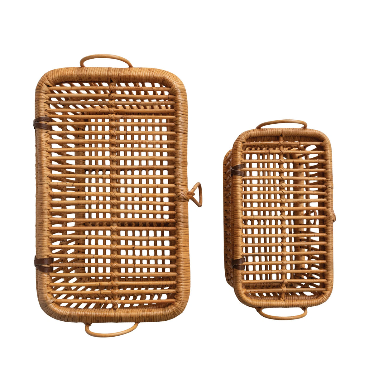 Hand-Woven Rattan Baskets with Lids, Closures & Handles,