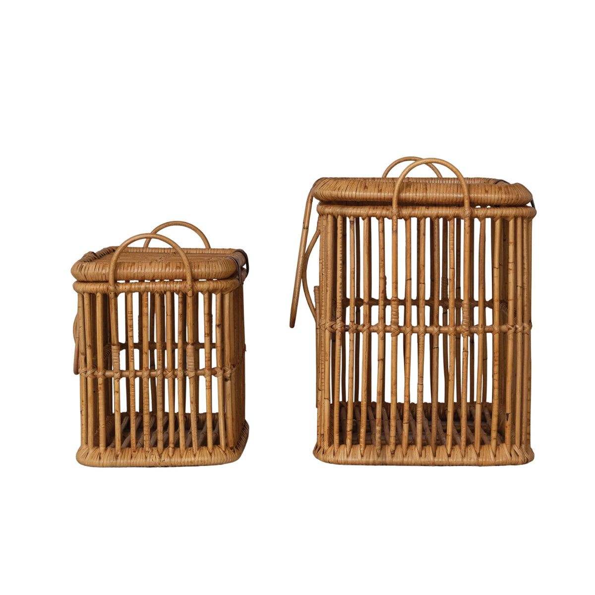 Hand-Woven Rattan Baskets with Lids, Closures & Handles,
