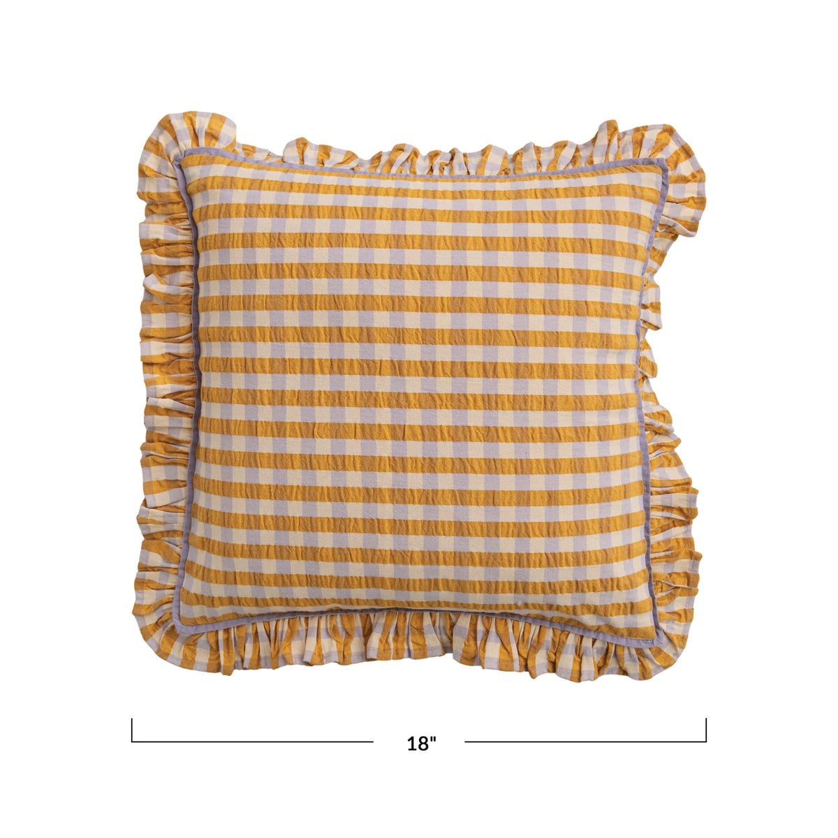 18" Square Cotton Pillow with Check Pattern & Ruffle