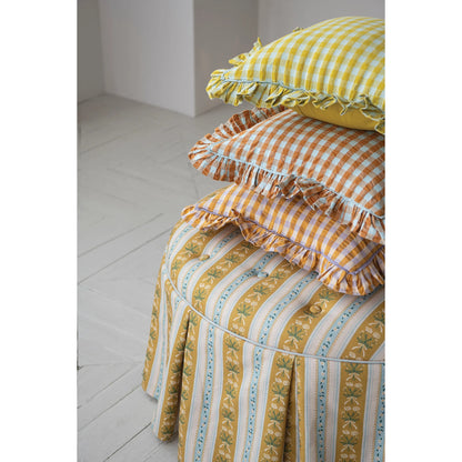 18" Square Cotton Pillow with Check Pattern & Ruffle