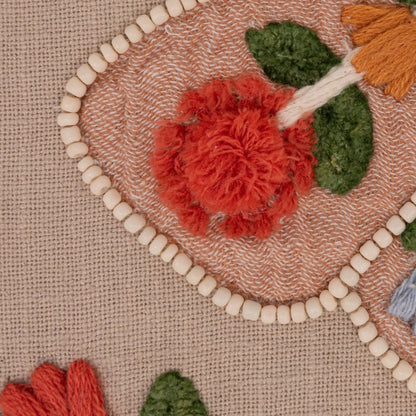 18" Square Cotton Embroidered Pillow With Tufting & Beads