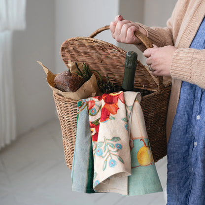 Decorative Hand-Woven Rattan Picnic Basket with Dual Entry Lids