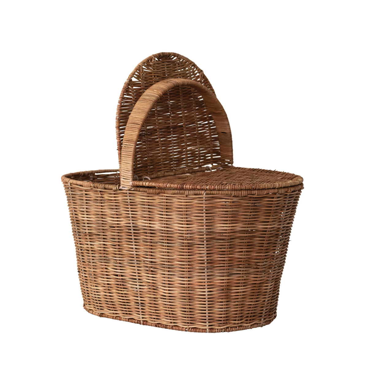 Decorative Hand-Woven Rattan Picnic Basket with Dual Entry Lids