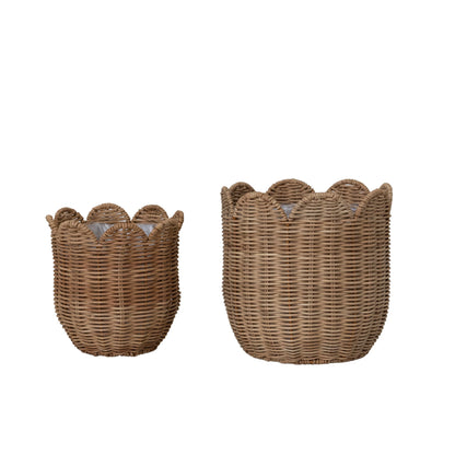 Hand-Woven Rattan Scalloped Planters withh Plastic Lining