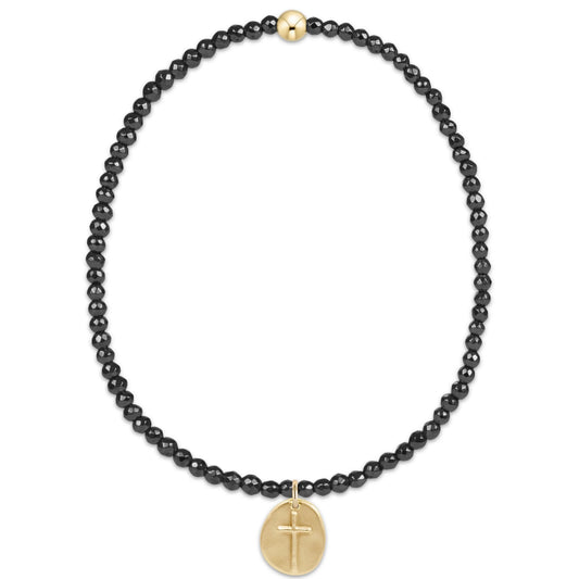 Faceted Hematite 2mm Bead Bracelet - Inspire Small Gold Charm