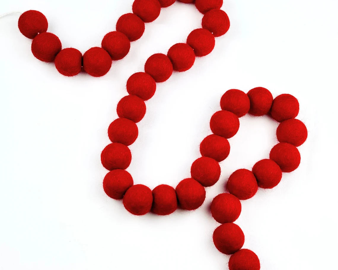 Red Felt Ball Christmas Garland/ Red Christmas Garland