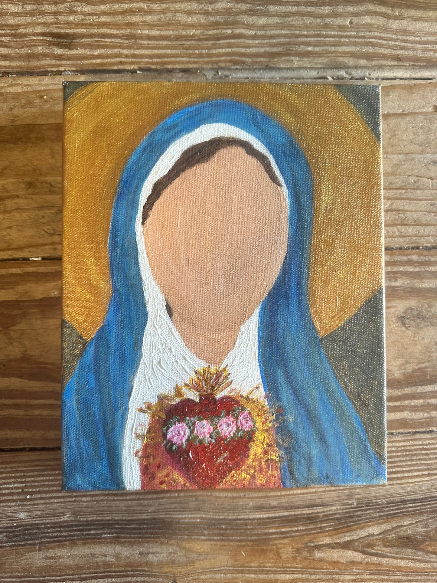 Blessed Creations Art Painting - Mary with Ex-Voto and Flower Heart
