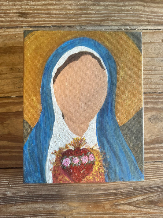 Blessed Creations Art Painting - Mary with Ex-Voto and Flower Heart