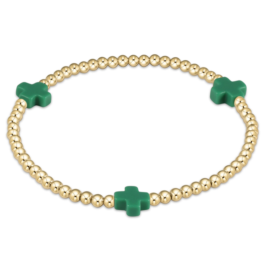 egirl Signature Cross 3mm Gold Bracelet - Emerald