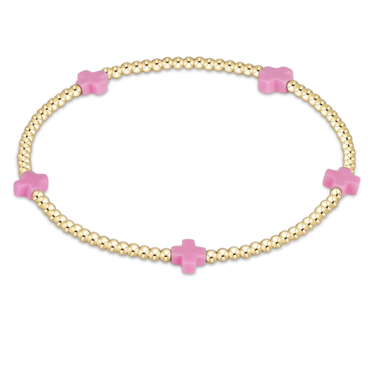 egirl Signature Cross Small 2mm Gold Bracelet - Bright Pink