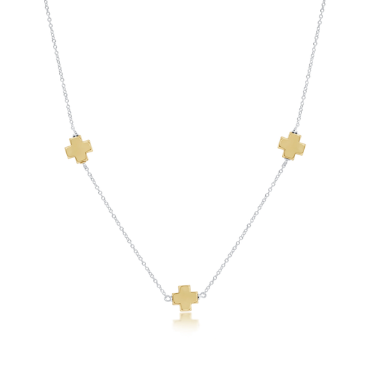 17" Choker Simplicity Chain Mixed Metal - Signature Cross Gold
