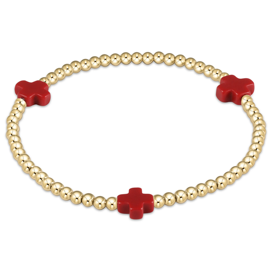 egirl Signature Cross 3mm Gold Bracelet - Red