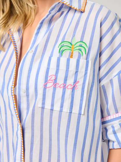 "Beach/Ocean Air, Salty Hair, Don't Care" Cover-Up Shirt - Blue