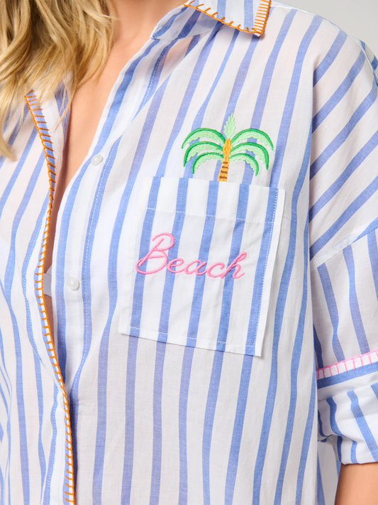 "Beach/Ocean Air, Salty Hair, Don't Care" Cover-Up Shirt - Blue